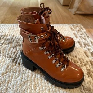 Brown & black Jeffrey Campbell for free people Czech lace up boot